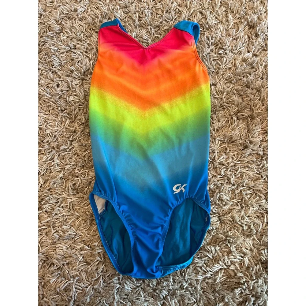 GK Elite Girls Rainbow Ombre Gymnastics Leotard Level 5 State 2021 CM Medium